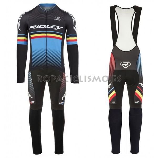 2017 Maillot Ridley Rincon Tirantes Mangas Largas Negro y Azul